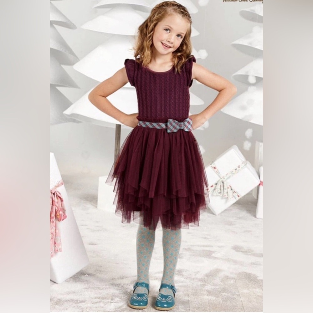 Matilda Jane Girls Size 6 Berry Tulle Dress Cable Knit Boho Easter Party Twirl